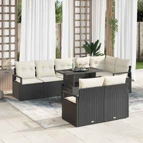 Conjunto de Sofá de Jardim vidaXL 9 Peças com Almofadas em Polyrattan