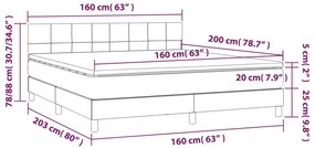 Cama box spring colchão/LED 160x200 cm tecido cinza-acastanhado