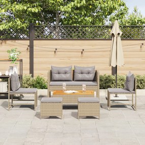 Conjunto de Sofás para Exterior Bege e Cinza Claro Rattan, Tecido
