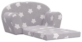 Sofá-cama infantil 2 lugares c/ estrelas pelúcia cinzento-claro