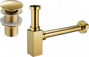 Mexen meio sifão de lavatório quadrado com válvula click-clack, sem transbordo, dourado - 7991060-50
