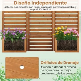Biombo Cerca 157 x 50 x 168 cm decorativa Divisória separadora para exterior com 2 floreira com drenagem automática 3 painéis dobráveis Amarelo