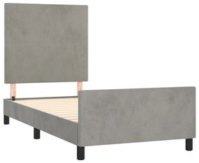 Estrutura de cama c/ cabeceira 100x200 cm veludo cinzento-claro