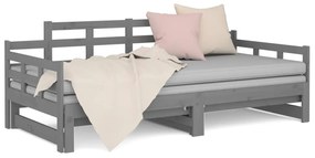 Sofá-cama de puxar pinho maciço cinza 2x(90x200) cm