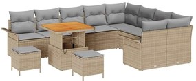 Conjunto de sofá de jardim com almofadas bege em poly rattan e acácia,