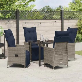Conjunto de Jantar de Jardim vidaXL de 5 Peças com Almofadas Cinza Pol
