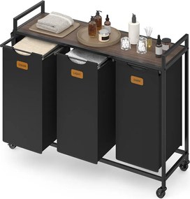 Cesto da roupa suja 98,6 x 33 x 81 cm com 3 sacos para roupa suja com um total de 150 L Preto-castanho cinza