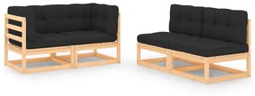 vidaXL 4 pcs conjunto lounge de jardim c/ almofadões pinho maciço