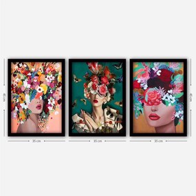 Pintura Decorativa em Moldura 3SC162 – Multicolor – 35 x 45 cm (3 Peça