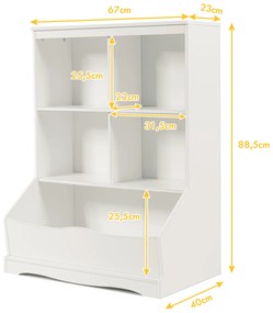 Estante de brinquedos com 3 níveis para crianças Estante organizadora de brinquedos com 4 compartimentos abertos 67 x 40 x 88,5 cm Branco