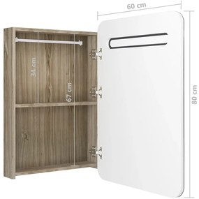 Armário espelhado casa de banho LED 60x11x80 cm branco/carvalho