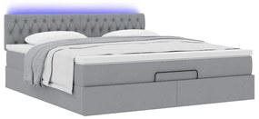 Cama Otomana com colchão &amp; LEDs 180x200cm tecido cinzento claro