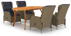 vidaXL 5 pcs conjunto de jantar para jardim castanho