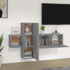 Conjunto móveis de TV 3 pcs madeira processada sonoma cinza