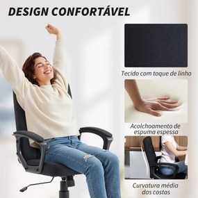 Cadeira de Escritório Giratória com Altura Ajustável e Apoio para os Braços Estilo Moderno 59x63x96-105,5 cm Preto