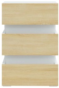 Mesa de cabeceira c/ LEDs derivados de madeira branco/sonoma