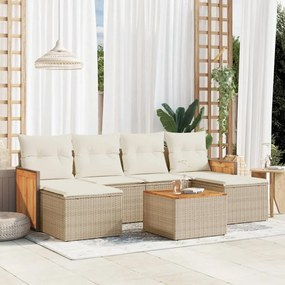 vidaXL 7 pcs conjunto de sofás p/ jardim com almofadões vime PE bege