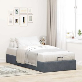 Otomano Bed Frame No Colchão Cinzento Escuro 90x190 cm Veludo