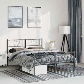 Estrutura de cama com cabeceira e pés 150x200 cm metal preto
