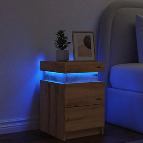Mesa de cabeceira c/ LED derivados madeira carvalho artisiano