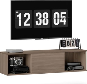 Armário de Parede Móvel para TV Suspenso com 2 Compartimentos Abertos e Porta Rebatível 120x30x29,5 cm castanho Escuro