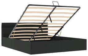 Cama hidráulica LED c/ arrumação 180x200cm couro artifi. preto