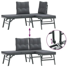 7 pcs bancos de jardim com almofadões aço revestido a pó preto