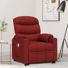 vidaXL Poltrona elevatória de massagens tecido vermelho tinto