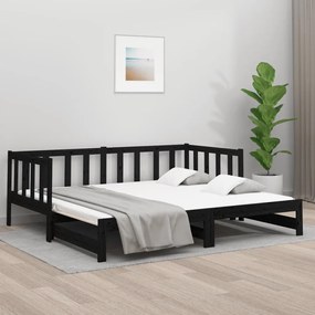 Estrutura sofá-cama de puxar 2x(90x190) cm pinho maciço preto