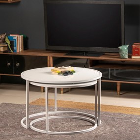Conjunto de Mesas de Apoio Tambur – Branco – 66/80 cm