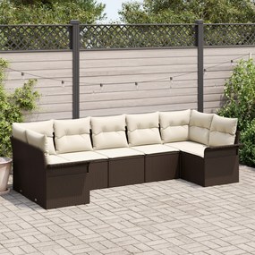 Conjunto de Sofás de Jardim vidaXL de 7 Peças com Almofadas Castanho R