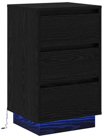 Criado-mudo com LED Carvalho Preto 39x34,5x65 cm Madeira Engenharia