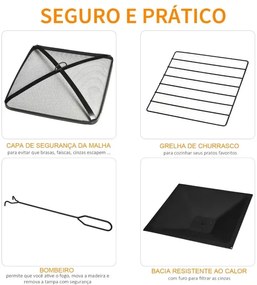 Braseira/Aquecedor de Exterior com Churrasqueira - Preto