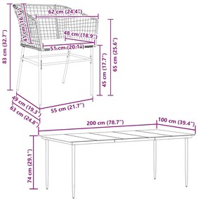 Conjunto de jantar jardim 7 peças almofadas vidro vime PE preto