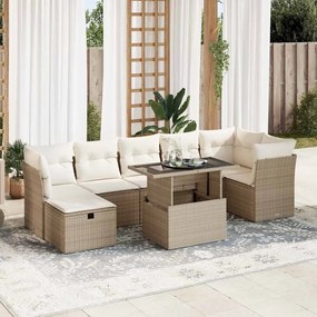 vidaXL 8 pcs conjunto de sofás p/ jardim com almofadões vime PE bege