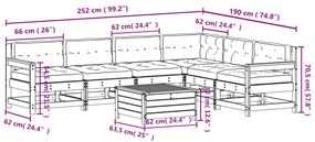7 pcs conj. lounge jardim com almofadões madeira douglas maciça