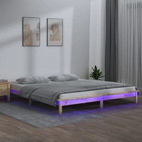 Estrutura de cama c/ LED casal 135x190 cm 4FT6 madeira maciça