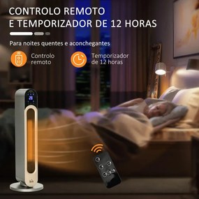Aquecedor Cerâmico de Torre 1100/2200W com Controlo Remoto, Temporizad