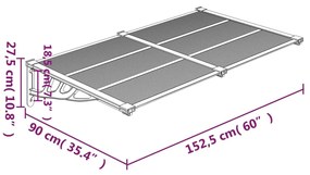 Toldo para porta 152,5x90 cm policarbonato preto/transparente