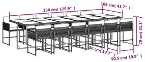 13 pcs conjunto jantar p/ jardim c/ almofadões vime PE castanho