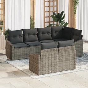 Conjunto de Jantar de Jardim de 7 peças com Almofadas Cinza Poli Ratta