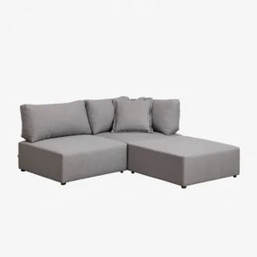 Sofá De Canto Modular De 2 Peças Com Puff Kata Tecido Cinzento - Sklum