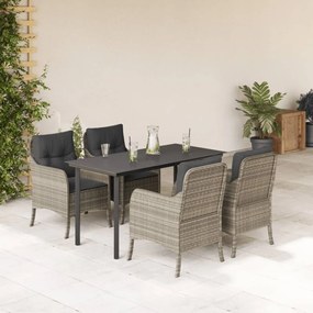 vidaXL 5 pcs conjunto de jantar p/ jardim c/ almofadões cinzento claro