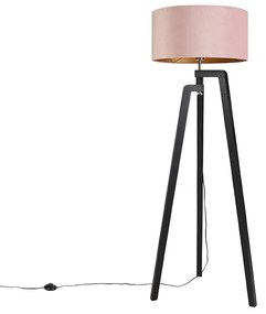 Candeeiro de pé tripé preto com tom rosa e dourado 50 cm - Puros Country / Rústico