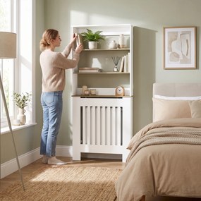 Cobertura para Radiadores em Ripas com 3 Prateleiras, Cobertura de Radiador Moderna em MDF para Sala de Estar, 78x19x165 cm, Branco