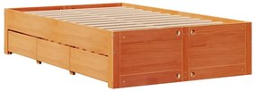 Cama sem colchão com gavetas madeira pinho maciça castanho-mel