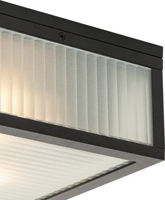 Candeeiro de teto exterior preto com vidro canelado 2 luzes IP44 - Charlois