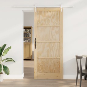 Porta Deslizante vidaXL com Conjunto de Hardware 86x211 cm Madeira Sólida de Pinheiro