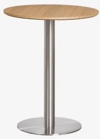 Mesa De Bar Redonda Em Mdf Xiren Ø60 Cm & Castanho Madeira Natural - Cinzento Escovado - Sklum
