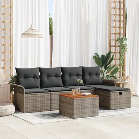 Conjunto de Sofá de Jardim de 6 Peças com Almofadas Cinzas de Vime Sin